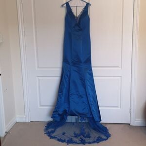 Bride's Mermaid Gown Plunging Neckline Royal Blue Size 8